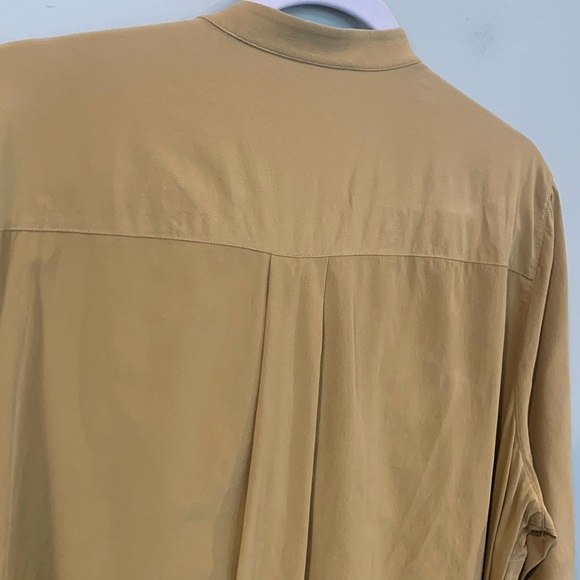 Mustard Yellow Collarless Button-Up Silk Blouse Approx. Women’s Large  or XL - Picture 5 of 6